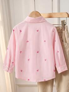 Souflis Souflis Girls Bowknot Pattern Shacket, Spring/Autumn Fashionable Cowgirl Children's Outfit, Baby Pink Shirt, Blouse For Young Girl Bride Birthday - Pink - View 3