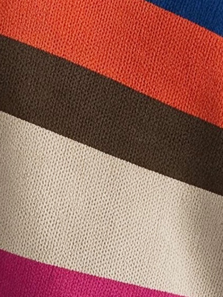 EMERY ROSE Casual Asymmetrical Colorful Striped Off-Shoulder Sweater For Women, Suitable For Autumn/Winter - Multicolor - View 5