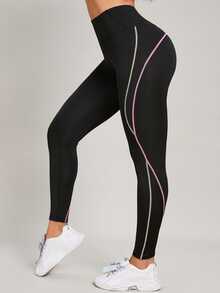 Easithlete Easithlete Yoga Leggings M-shaped Seam Booty Sculpt Top-stitching Wide Waistband Athletic Tights - Black - View 5
