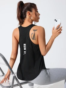 SHEIN Sports 女士褶皱紧身运动挂脖背心健身上衣修身衬衫健身背心 - 黑色 - 查看 5