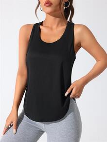 SHEIN Sports 女士褶皱紧身运动挂脖背心健身上衣修身衬衫健身背心 - 黑色 - 查看 2