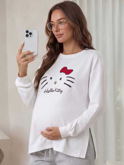 Slowluna Maternity Letter Print Drop Shoulder Long Sleeve Casual T-Shirt Fall