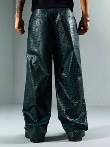 ROMWE MEN Casual بنطلون رجالي فضفاض منسوج من البولي يوريثان مع إبزيم بتصميم طليعي - متعدد الألوان - مشاهدة 3