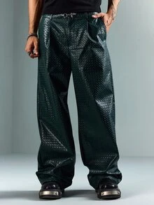 ROMWE MEN Casual بنطلون رجالي فضفاض منسوج من البولي يوريثان مع إبزيم بتصميم طليعي - متعدد الألوان - مشاهدة 1