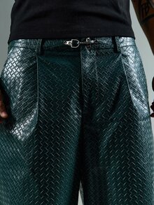 ROMWE MEN Casual بنطلون رجالي فضفاض منسوج من البولي يوريثان مع إبزيم بتصميم طليعي - متعدد الألوان - مشاهدة 2
