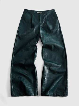 Casual Pantalones de hombre de PU tejido suelto con hebilla de estilo vanguardista