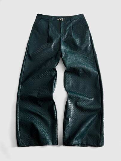 Casual Pantaloni da uomo avanguardia con fibbia, larghi, in PU intrecciato