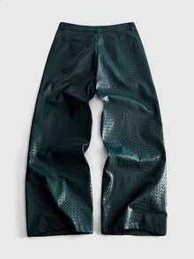 ROMWE MEN Casual بنطلون رجالي فضفاض منسوج من البولي يوريثان مع إبزيم بتصميم طليعي - متعدد الألوان - مشاهدة 9