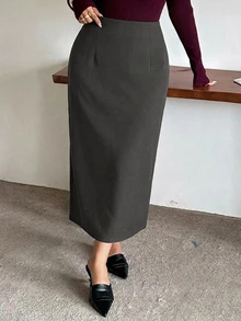 Dazy Plus Fun Commuter Office Wear Mid-Length Skirt - Dark Grey - View 6
