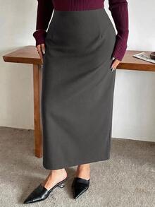 Dazy Plus Fun Commuter Office Wear Mid-Length Skirt - Dark Grey - View 4