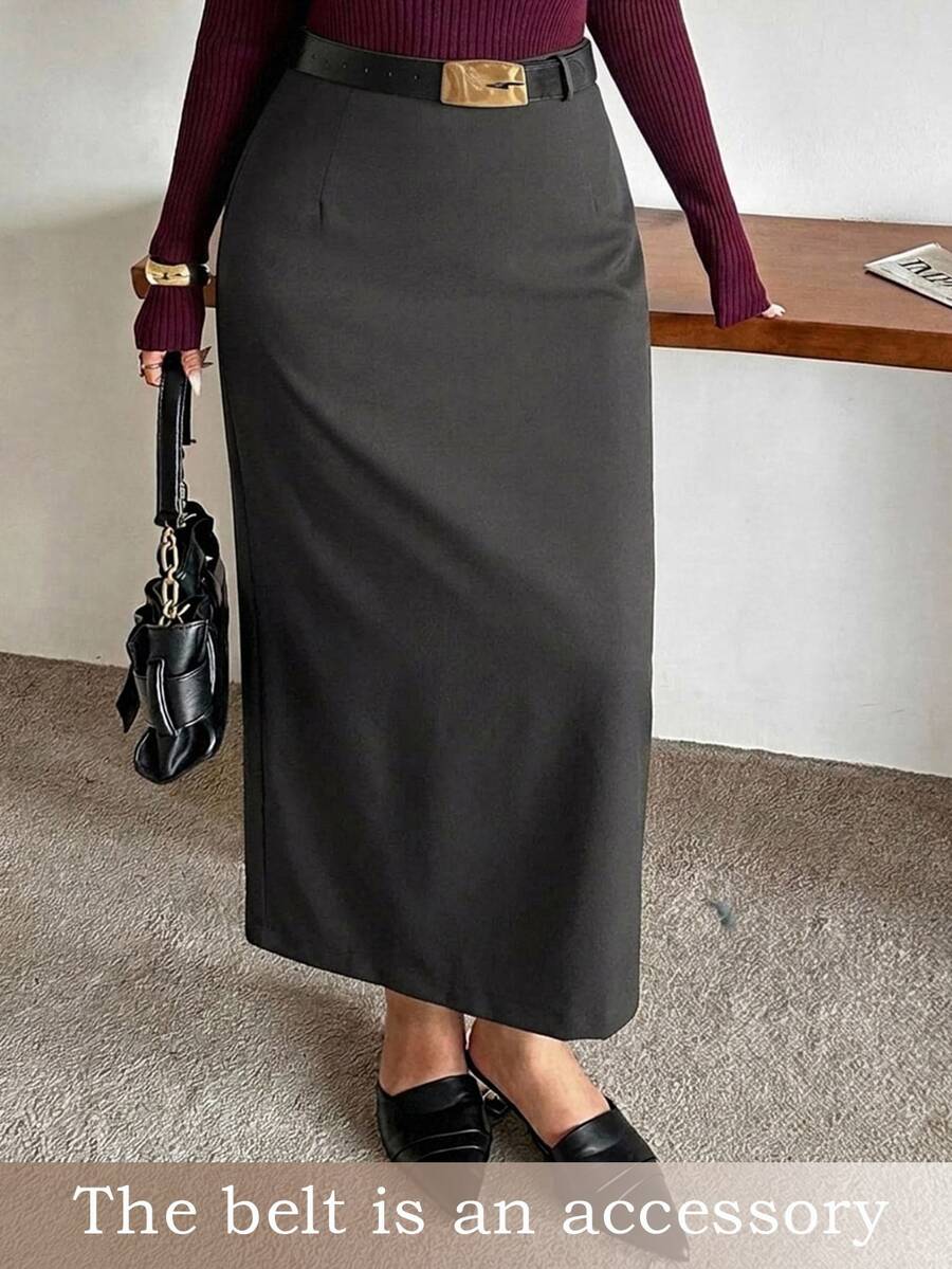 Dazy Plus Fun Commuter Office Wear Mid-Length Skirt - Dark Grey - View 1
