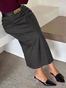 Dazy Plus Fun Commuter Office Wear Mid-Length Skirt - Dark Grey - View 7