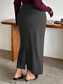 Dazy Plus Fun Commuter Office Wear Mid-Length Skirt - Dark Grey - View 2