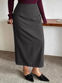 Dazy Plus Fun Commuter Office Wear Mid-Length Skirt - Dark Grey - View 5