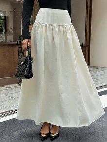 SHEIN X GALILEA Serisse 女款條紋百褶休閒日常裙 - 米色 - 查看 8