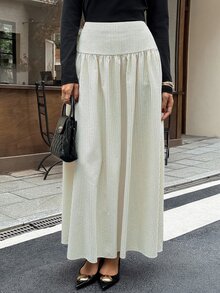 SHEIN X GALILEA Serisse 女款條紋百褶休閒日常裙 - 米色 - 查看 5