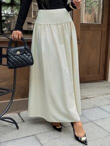 SHEIN X GALILEA Serisse 女款條紋百褶休閒日常裙 - 米色 - 查看 6