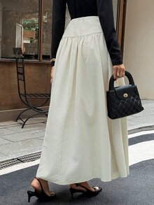 SHEIN X GALILEA Serisse 女款條紋百褶休閒日常裙 - 米色 - 查看 2
