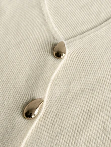 Elenzga Plus Size Women's Solid Color Single-Breasted Casual Daily Cardigan Office Wear - Beige - View 5