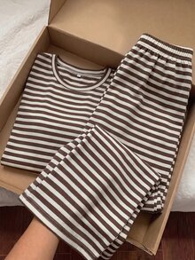 Comfortcana Plus Size Women's Brown Letter Print Drop Shoulder Long Sleeve T-Shirt Wide Leg Pants Casual Traditional 2 Pieces Set Evening Autumn Fall - Brown - View 8