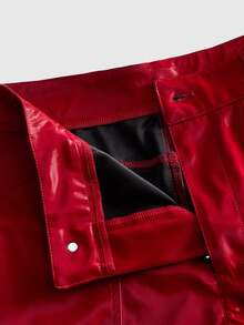 ROMWE MEN Goth Men's Motorcycle Striped Colorblock Button Pocket Pants - Red - View 14
