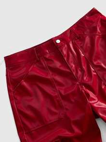 ROMWE MEN Goth Men's Motorcycle Striped Colorblock Button Pocket Pants - Red - View 4
