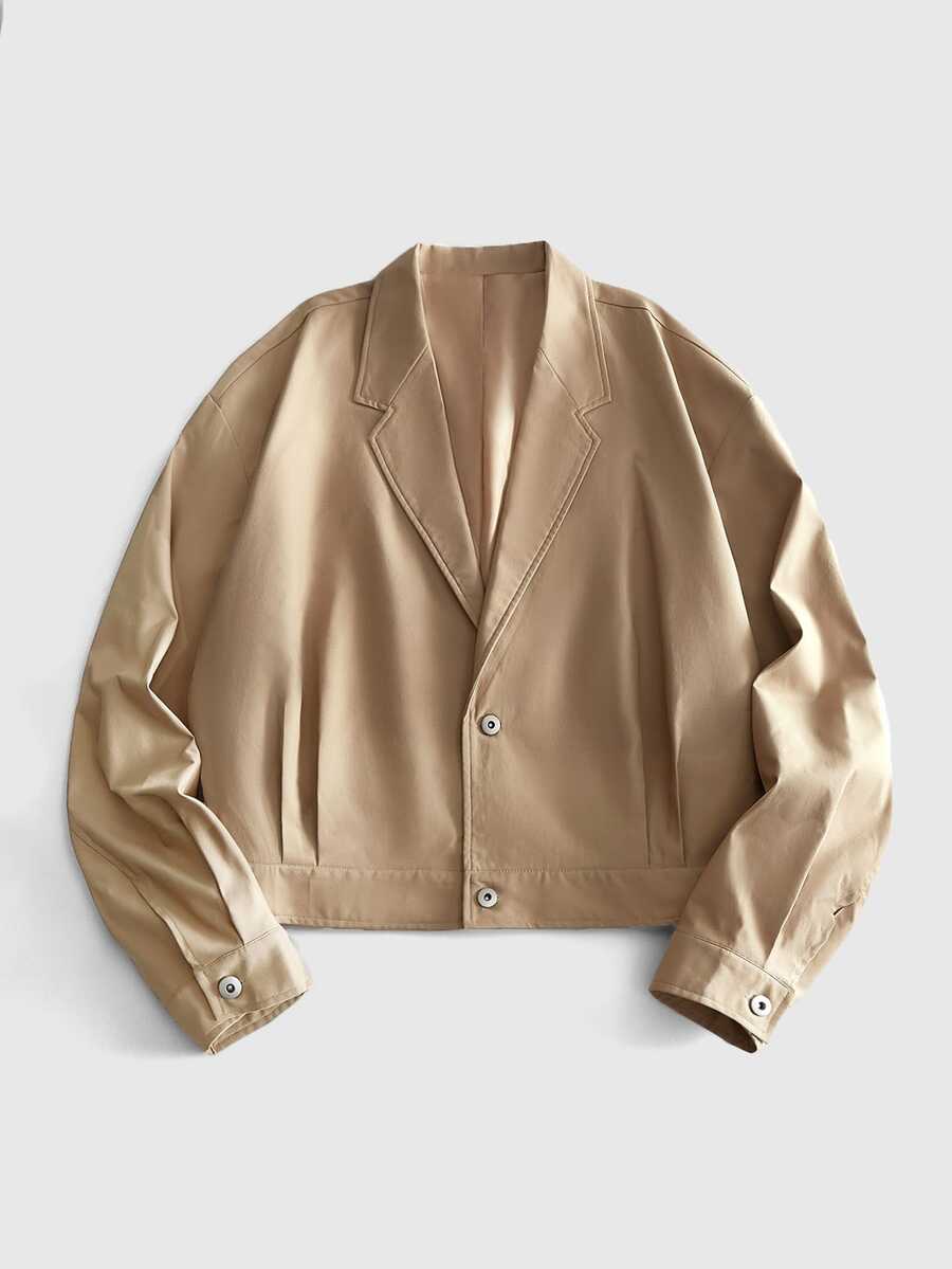 ROMWE MEN Street Life Men's Solid Color Lapel Neck Long Sleeve Casual Blazer - Khaki - View 1