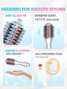 SHEGLAM HAIR Cool Shield Blowout Brush Pro,2.8"/72mm Hot & Cool Air Blow Dryer Brush,Hot-Air Styler,Cool Shield Tech,33000 Rpm,Cool Air Sets Styles Reduced Frizziness,3 Temps & Speeds,360° Swivel Cord For All Lengths & Textures - Silver - View 10