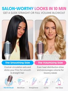 SHEGLAM HAIR Cool Shield Blowout Brush Pro,2.8"/72mm Hot & Cool Air Blow Dryer Brush,Hot-Air Styler,Cool Shield Tech,33000 Rpm,Cool Air Sets Styles Reduced Frizziness,3 Temps & Speeds,360° Swivel Cord For All Lengths & Textures - Silver - View 6