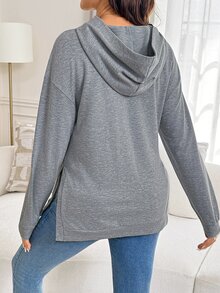 Slowluna HELLO KITTY AND FRIENDS | SHEIN Sweatshirt Kasual Lengan Panjang Bahu Longgar dengan Motif Huruf untuk Ibu Hamil - Grey - View 4