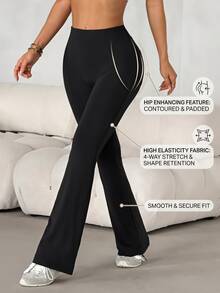 SHEIN PETITE Casual Versatile Solid Color Flared Leg Pants - Black - View 7