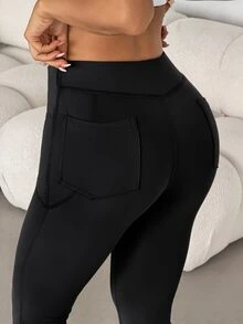 SHEIN PETITE Casual Versatile Solid Color Flared Leg Pants - Black - View 5