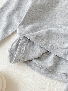 SHEIN Infant Girls Fashion Sporty Hooded Long Sleeve Top And Flared Long Pants Set - Light Grey - View 6
