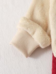 SHEIN Playful Pals 2件組男嬰可愛米色紅色馴鹿刺繡長袖圓領抓絨針織羅紋運動衫褲套裝，聖誕節冬季秋季休閒毛衣 - 紅白色 - 查看 7