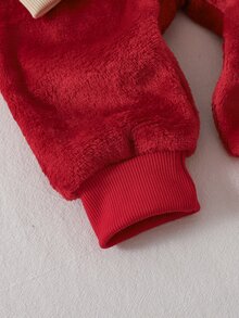 SHEIN Playful Pals 2件組男嬰可愛米色紅色馴鹿刺繡長袖圓領抓絨針織羅紋運動衫褲套裝，聖誕節冬季秋季休閒毛衣 - 紅白色 - 查看 9
