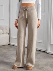SHEIN بنطلون نسائي كاجوال قصير الطول ذو خصر عالي وجرس مع تفاصيل سحاب - كاكي - مشاهدة 6