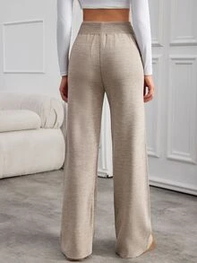 SHEIN بنطلون نسائي كاجوال قصير الطول ذو خصر عالي وجرس مع تفاصيل سحاب - كاكي - مشاهدة 2