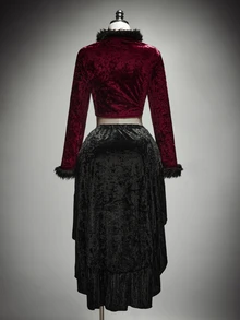 SHEIN ICON Plus-Size Red Y2K-Style Gothic Elegant Velvet Cropped Jacket With Faux Fur Trim And Lace-Up Detail Halloween Outfit Party Wedding Guest Autumn Winter - Burgundy - View 11