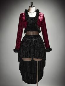 SHEIN ICON Plus-Size Red Y2K-Style Gothic Elegant Velvet Cropped Jacket With Faux Fur Trim And Lace-Up Detail Halloween Outfit Party Wedding Guest Autumn Winter - Burgundy - View 4