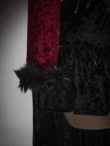 SHEIN ICON Plus-Size Red Y2K-Style Gothic Elegant Velvet Cropped Jacket With Faux Fur Trim And Lace-Up Detail Halloween Outfit Party Wedding Guest Autumn Winter - Burgundy - View 6