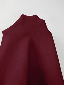 SHEIN PariChic 新款春夏海濱簡約不對稱針織披肩女款 船領三角下擺 度假風疊穿 - 酒紅色 - 查看 7