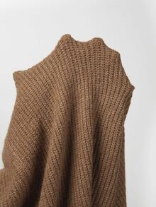 SHEIN Caramel Color Vertical Rib Deep V Neck Slim Fit Long Sleeve Knit Maxi Dress - Rust Brown - View 4