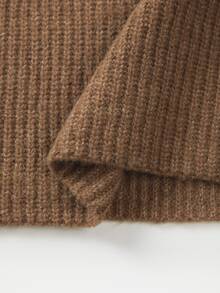 SHEIN Caramel Color Vertical Rib Deep V Neck Slim Fit Long Sleeve Knit Maxi Dress - Rust Brown - View 5