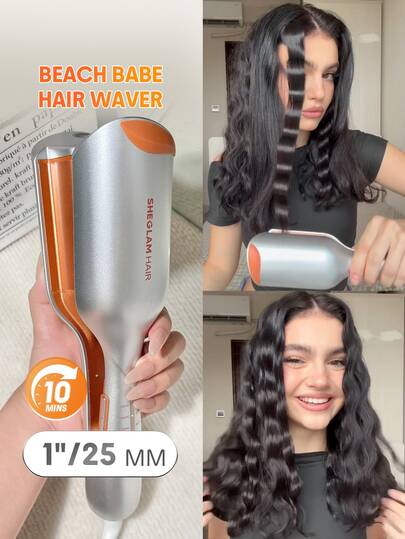 SHEGLAM HAIR جهاز تمويج الشعر Beach Babe، مكواة تجعيد الشعر الأيونية 25 مم، مكواة تجعيد الشعر  الأسطوانة مع خاصية منع الحروق، 50 مليون أيون وتجعيد سريع في 10 دقائق، مؤقت ذكي و5 درجات حرارة قابلة للتعديل، أداة سهلة الاستخدام لتصفيف الشعر للنساء