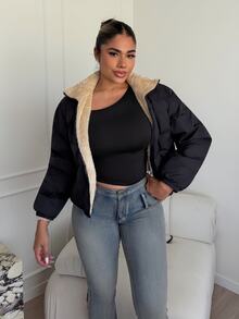 Maria Perezxox 秋冬双面拉链连帽棉服大衣 - 黑色 - 查看 4
