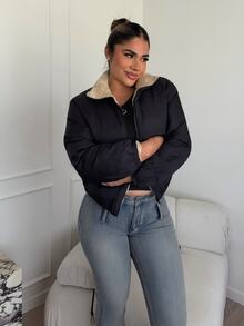 Maria Perezxox 秋冬双面拉链连帽棉服大衣 - 黑色 - 查看 5