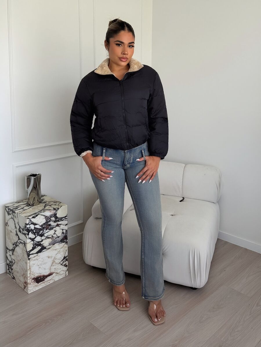 Maria Perezxox 秋冬双面拉链连帽棉服大衣 - 黑色 - 查看 1