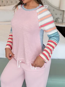Maria Perezxox Boho Women's Raglan Sleeve Striped Casual Loose Round Neck Long Sleeve T-Shirt - Multicolor - View 6