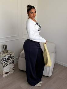 Maria Perezxox 女士小马印花保暖内衬休闲抽绳宽松运动裤，适合日常穿着和返校季 - 藏蓝色 - 查看 5