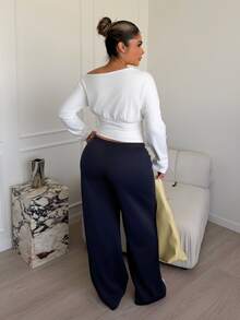 Maria Perezxox 女士小马印花保暖内衬休闲抽绳宽松运动裤，适合日常穿着和返校季 - 藏蓝色 - 查看 2